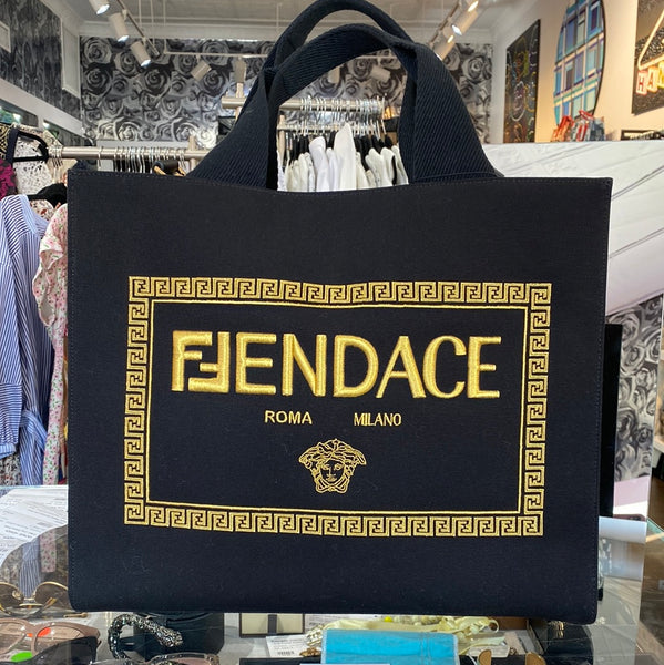 Fendi X Versace 'Fendace' Black Canvas Tote Bag