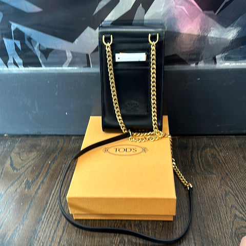TODS Black leather KATE phone bag