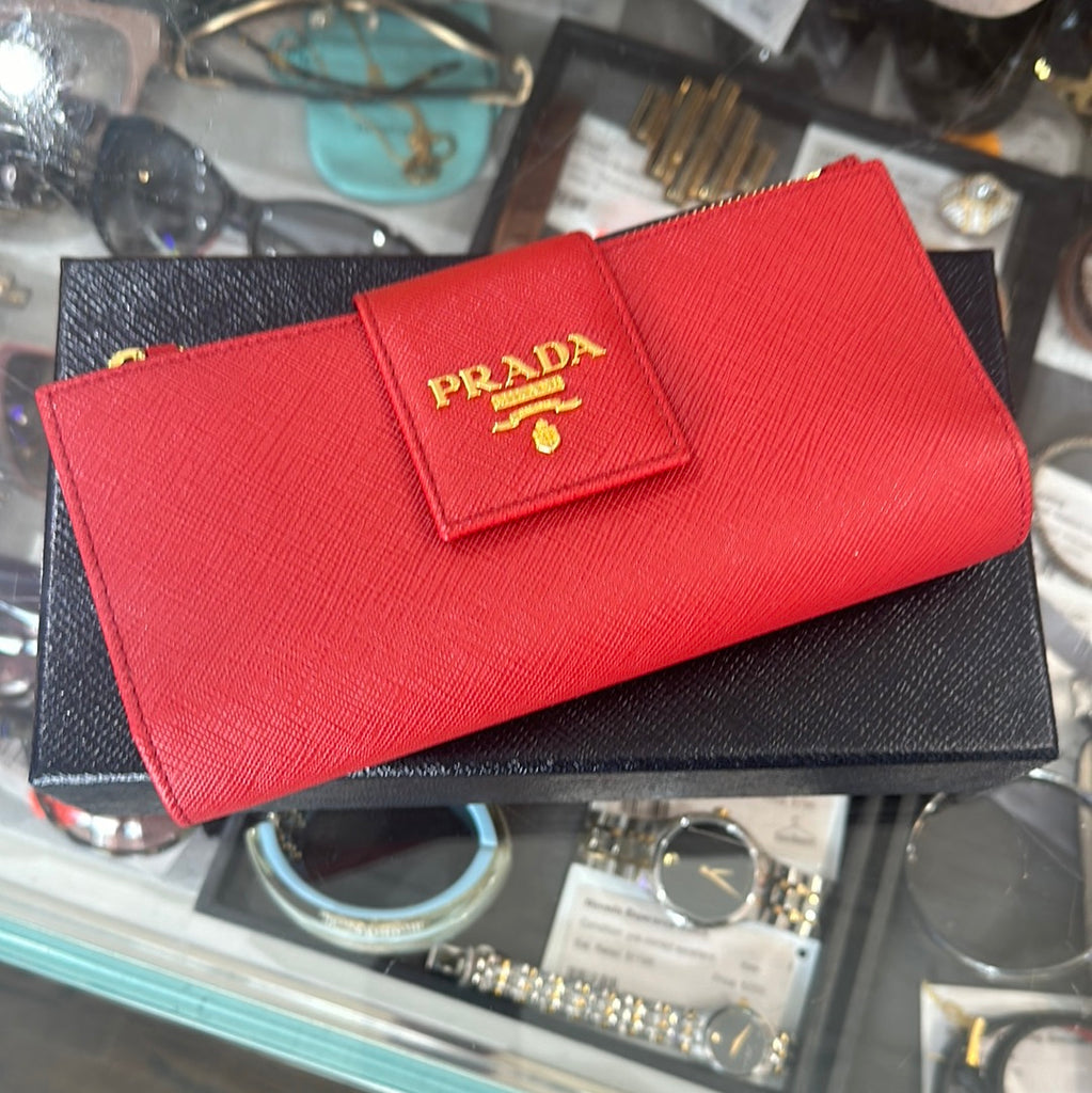 Prada Red Saffiano Leather Snap Wallet