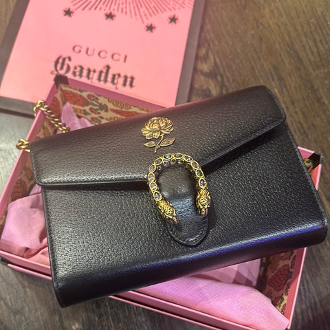 Gucci Garden Black Leather Crossbody Marmont Bag with Gold Hardware