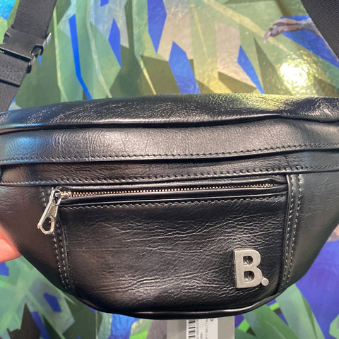Balenciaga Black Leather Fanny Pack with Silver Matte B.