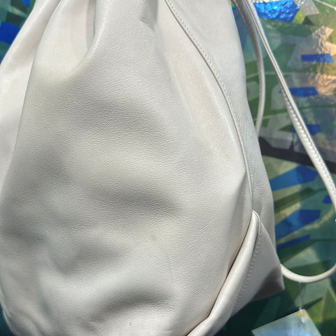 Saint Laurent Beige Leather Drawstring Bucket Bag with Silver Hardware