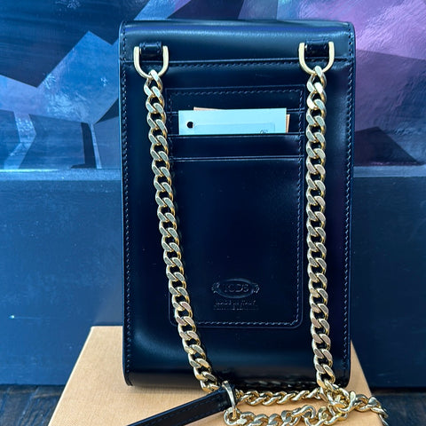 TODS Black leather KATE phone bag
