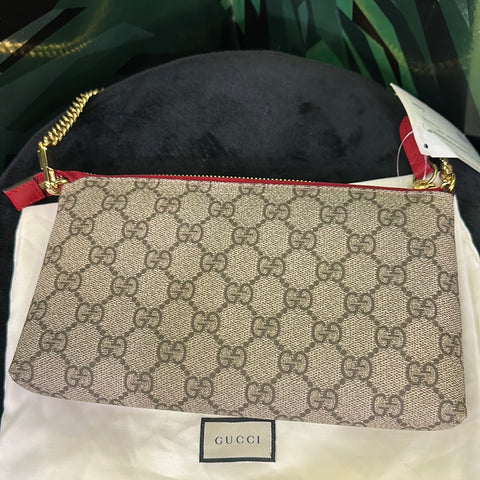 Gucci GG Supreme Pouchette Embroidered Snake and Heart on Chain