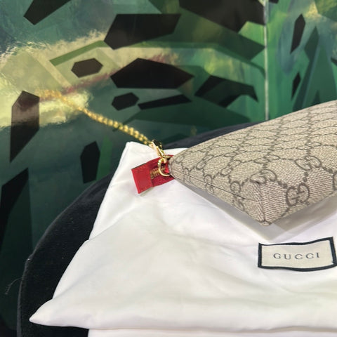 Gucci GG Supreme Pouchette Embroidered Snake and Heart on Chain