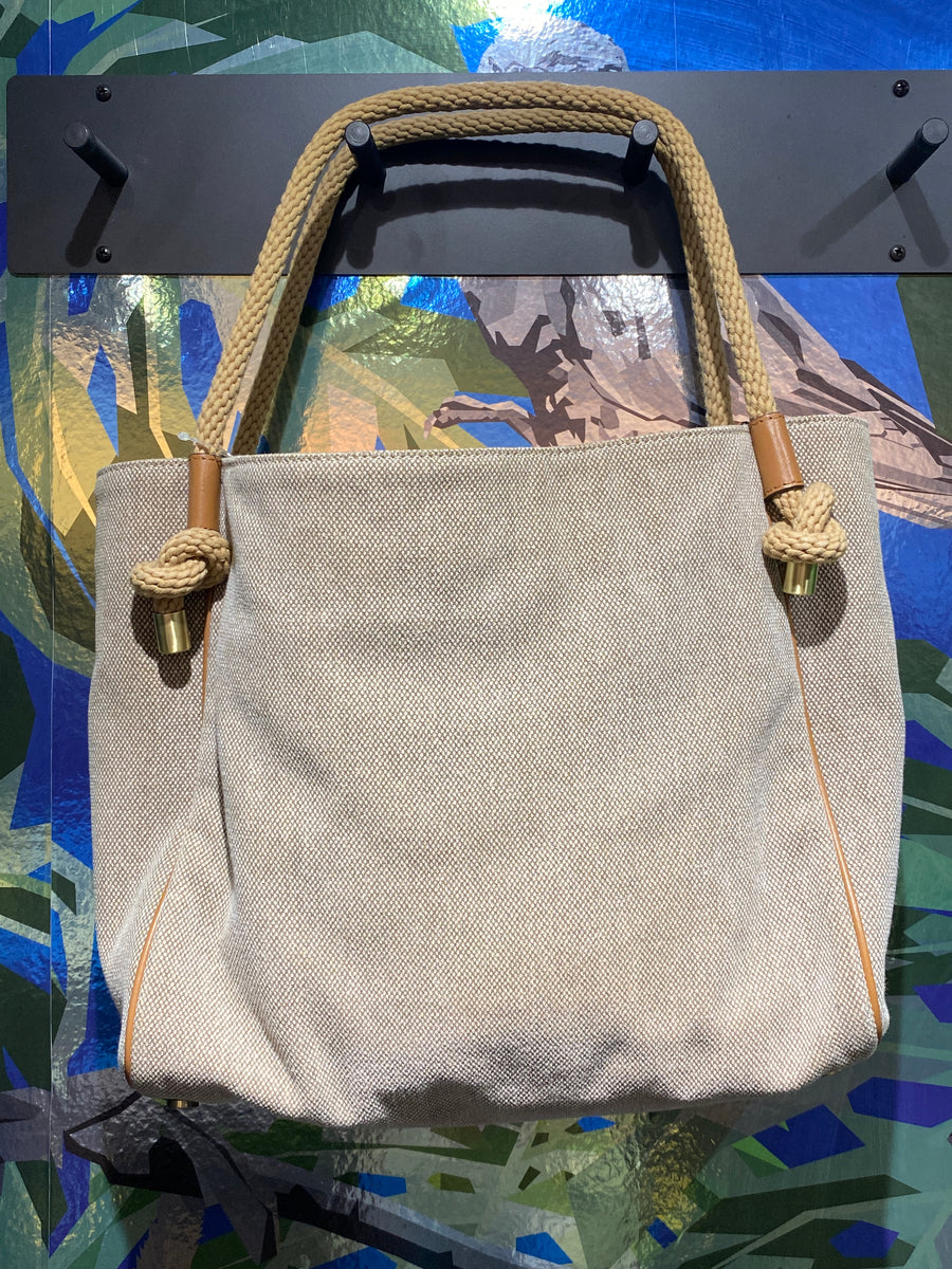 Michael Kors Fabric Nautical Natural Canvas Leather Large Beach