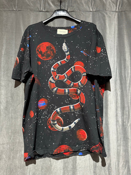 Gucci Mens T Shirt with Planets and Giant Snake
