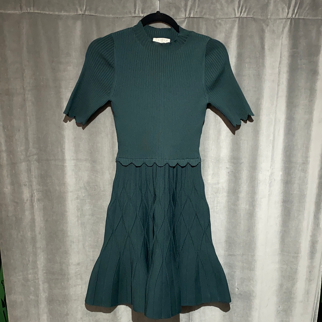 sandro green knit dress Paris Mock Neck Short Sleeve Fit and Flare – The Hangout Size:0- FINAL SALE Traditional New Orleans Oyster Cocktail > $300 or keep it relaxed