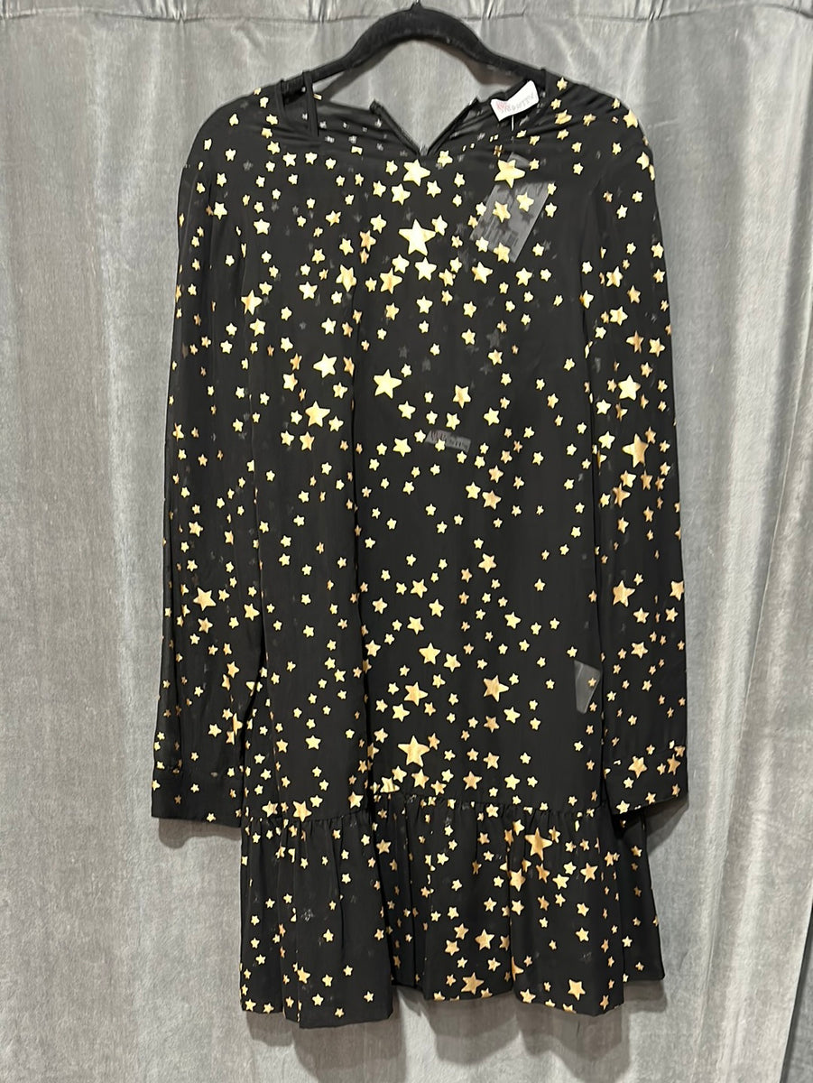 Red Valentino Black Shift Dress with Ruffle Bottom with Gold Stars – The  Hangout