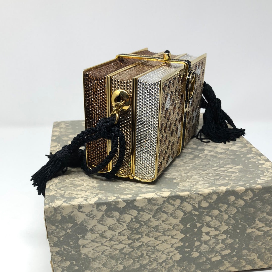 Judith Leiber Full Bead Rare Black & White Book Stack Minaudiere