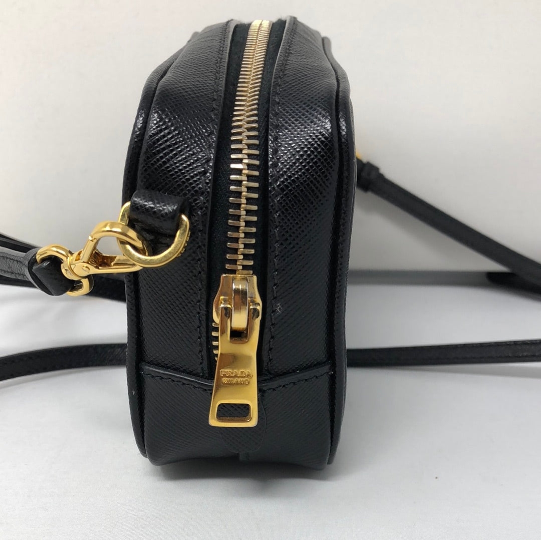 PRADA Saffiano Mini Camera Crossbody Bag Black 501868