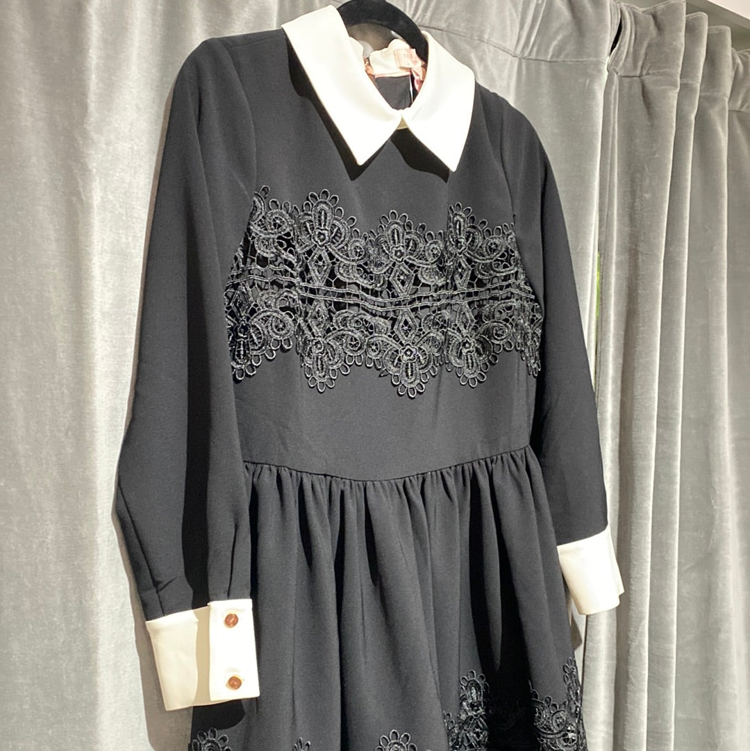 Ted Baker Black Long Sleeve Dress with White Collar Flare The Hangout Ted Baker Black Long Sleeve Dress with White Collar Flare The Hangout