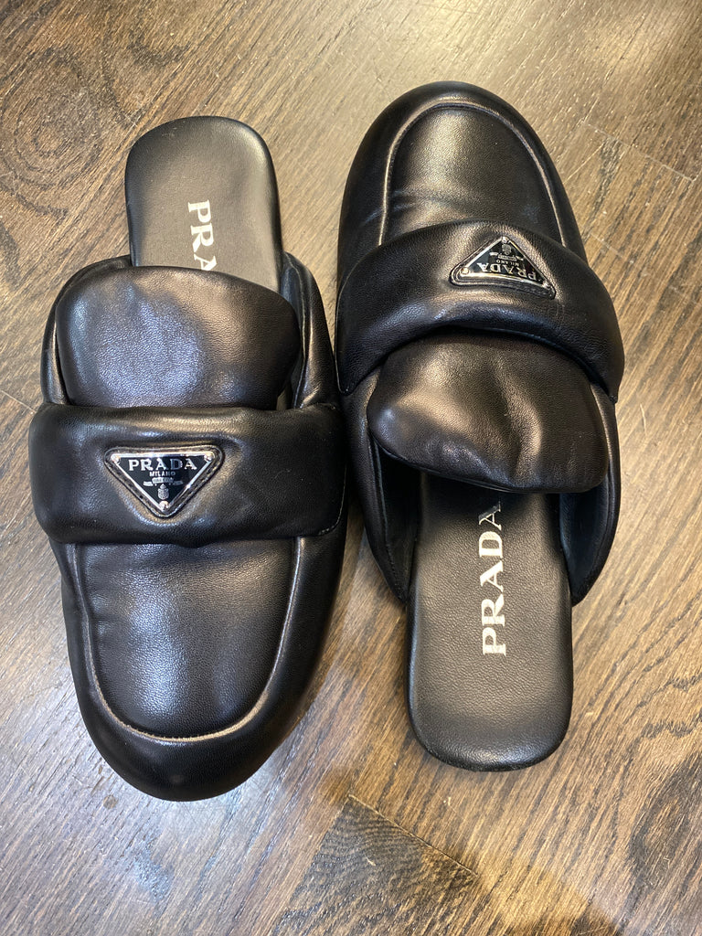 Prada Black Puff Nappa Leather Mule Loafers