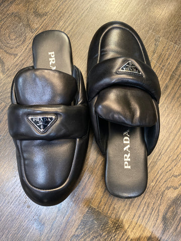 Prada Black Puff Nappa Leather Mule Loafers