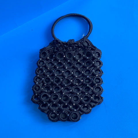 Vintage: Black Crochet Ring Top Mini Purse