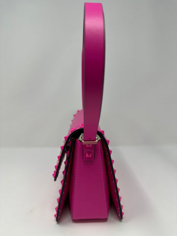 Valentino Garavani Neon Pink Smooth Rockstud Shoulder Bag