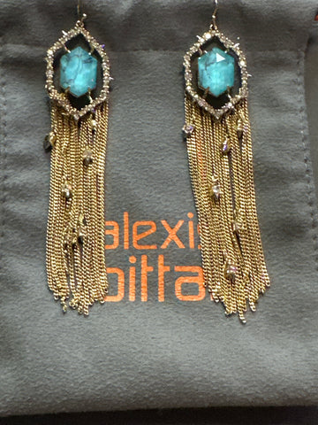 Alexis Bittar Gold, Turquoise and Gold Hanging Earrings