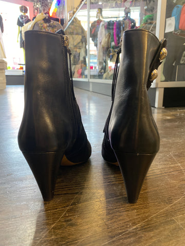 Isabel Marant Black Suede Printed Western Leather Design Boote with Silver Hardware