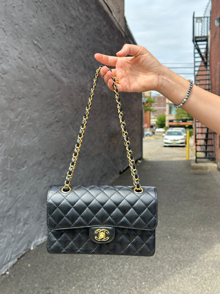 Chanel Black Caviar Leather Double Flap Small Classic with Gold Hardware