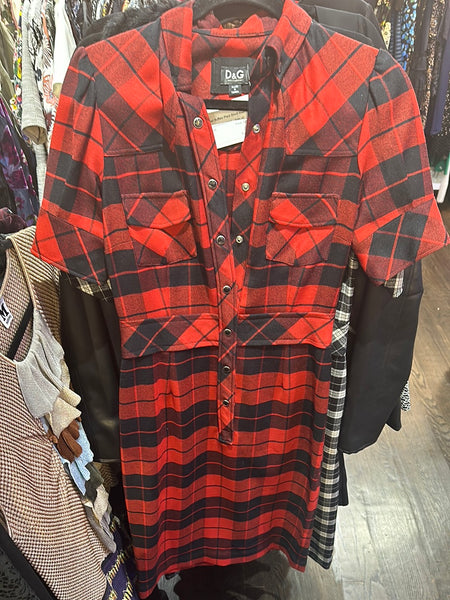 D & G Black and Red Buffalo Plaid Short Sleeve Collared Dress