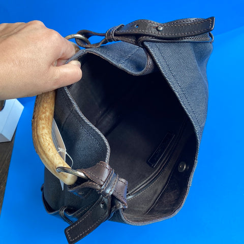 VINTAGE: Yves Saint Laurent Mombasa Deer Horn Denim Hobo Bag