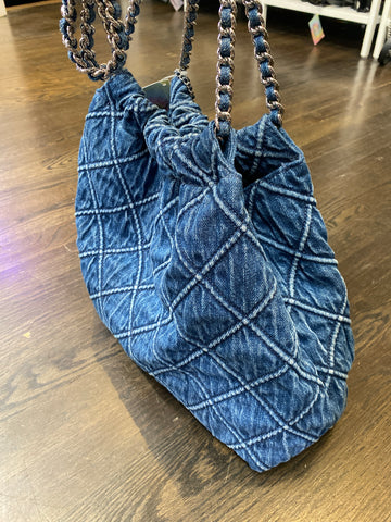 Tory Burch Denim/Silver Fleming Hobo Bag