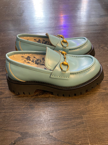 Gucci Bright Pale Blue Leather Lug Horsebit Harald Loafer