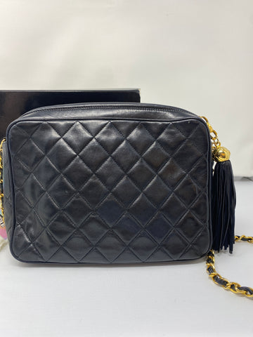 Vintage: Chanel Black Lambskin Quilted Medium Camera Bag with Gold Hardware