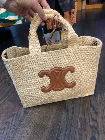 Celine Small Cabas THAIS In Raffia and Cognac Calfskin