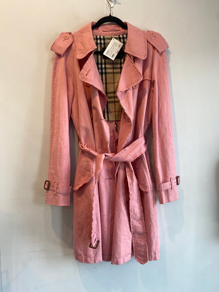 Burberry Pink Cotton/Linen trench Coat with Unfinished Trim