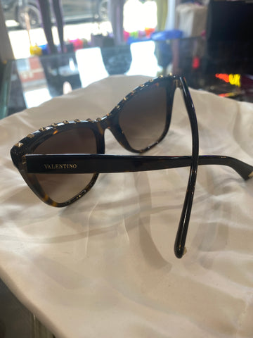 Valentino Havana Brown Shaded Rockstud Brown Plastic Sunnies with Gold Studs