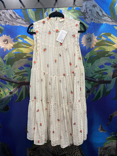 Chloe White Sleeveless Embroidered FLoral Tiered Dress