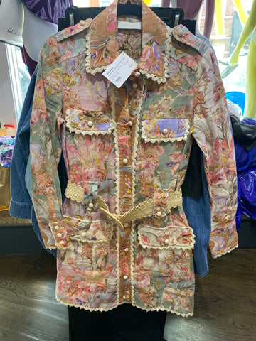 Zimmermann FLoral Linen Collared Button Down Dress