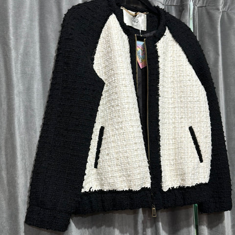 DMN PARIS Black and White Tweed Bomber Jacket