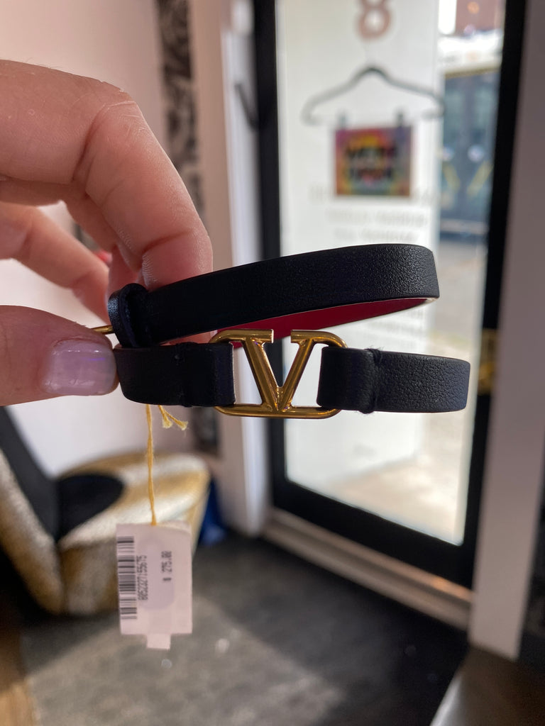 Valentino Garavani Black Leather Wrap Bracelet