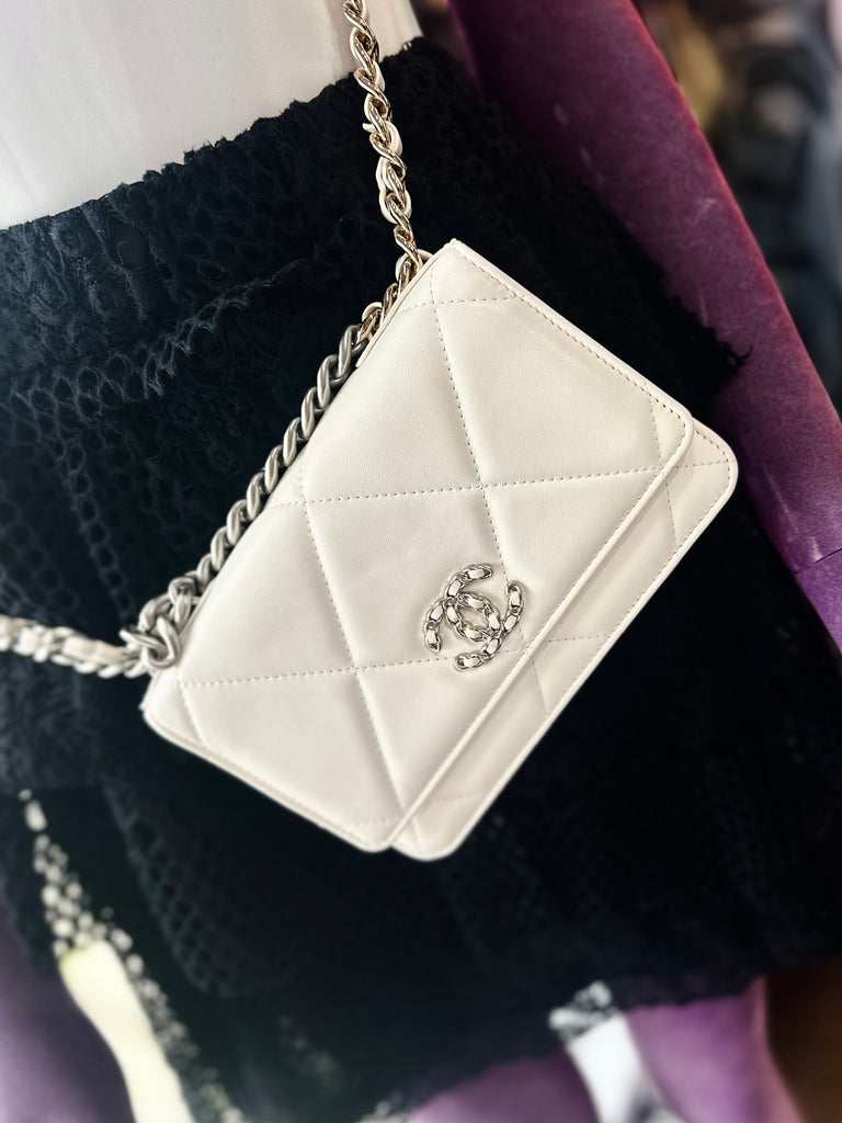 Chanel White White Mini Bag 19 Wallet on a Chain
