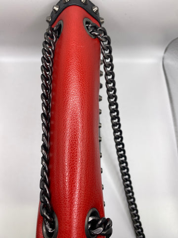 Prada Glace Black and Red Leather Studded Shoulder Bag
