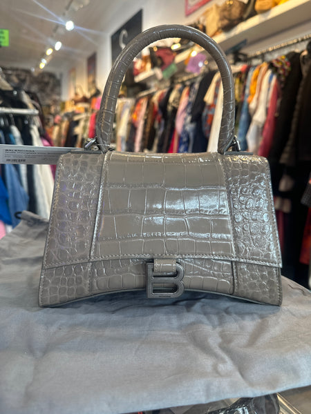 Balenciaga Nude Hourglass Croc Embossed Small Leather Bag