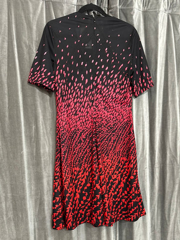 Givenchy Black Short Sleeve Shift Dress with Red to Coral Hombre Leaves