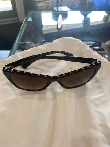 Valentino Havana Brown Shaded Rockstud Brown Plastic Sunnies with Gold Studs