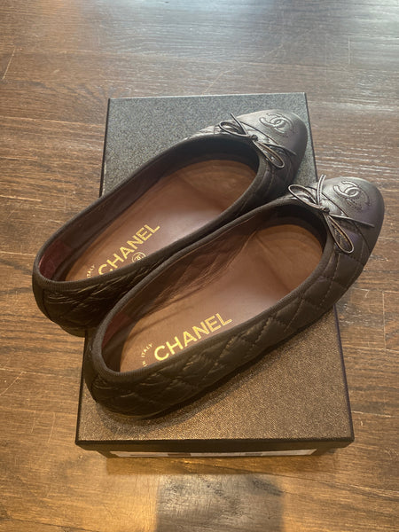 Chanel Black Leather Aged Calfskin Quilted Ballerinas