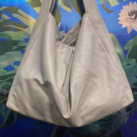 STAUD Taupe Leather Large Shoulder Bag