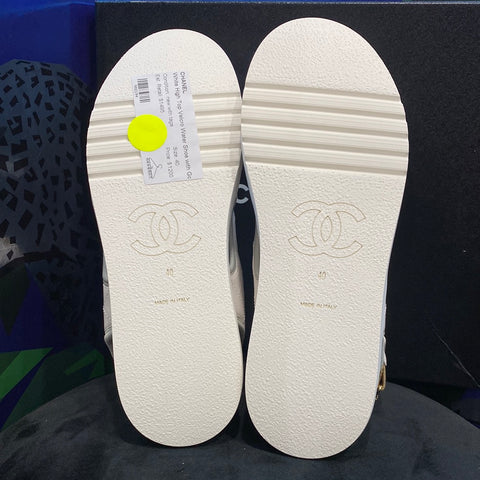 Chanel White High Top Velcro Water Shoe with Gold Glitter Straps Sandal