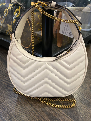 Gucci Cream Leather Marmont Half Moon Crossbody Bag