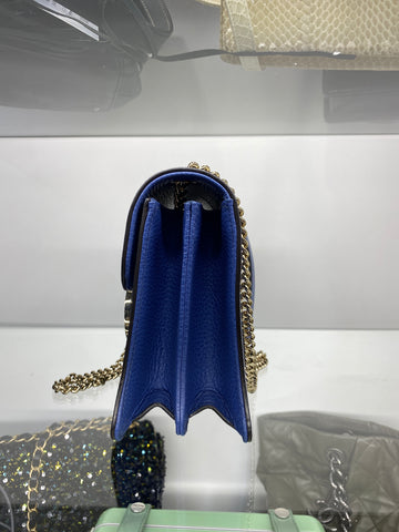 Gucci Blue Interlocking G Chain Pebbled Leather Accordian Shoulder Bag