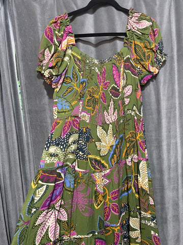 FARM RIO Dark GReen 'Wild Jungle green Midi Creset Dress'