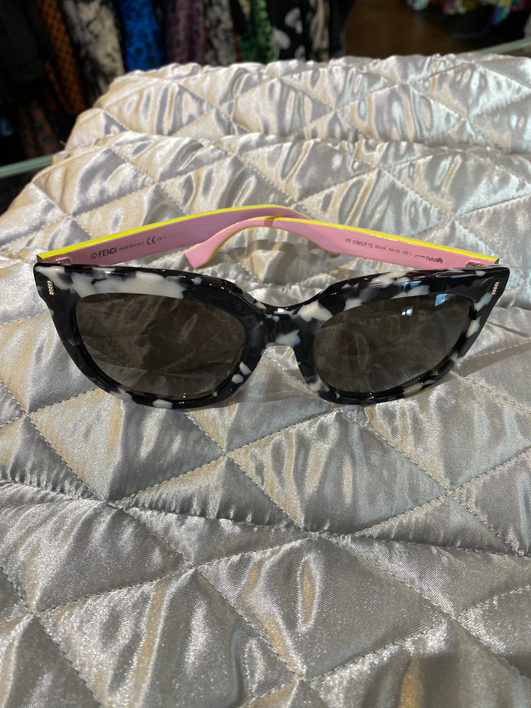 FENDI Black and White Marble Plastic Frame 'Havana' Pink, Yellow and White