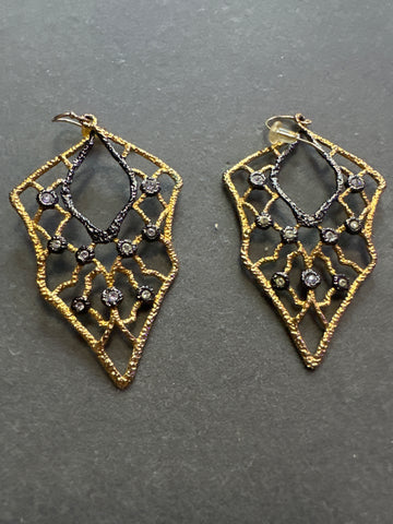 Alexis Bittar Gold and Dark Grey Hanging Woven Earrings