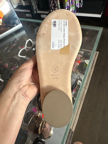 Chanel Cork Black Leather Strappy Sandal with Gold Chain