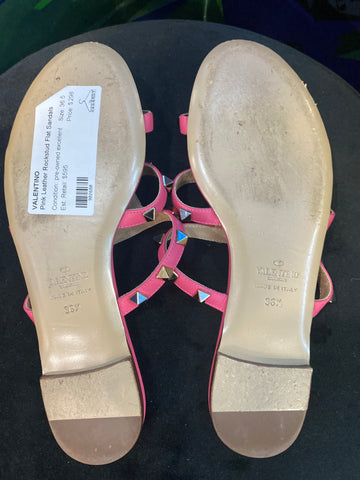 Valentino Pink Leather Rockstud Flat Sandals